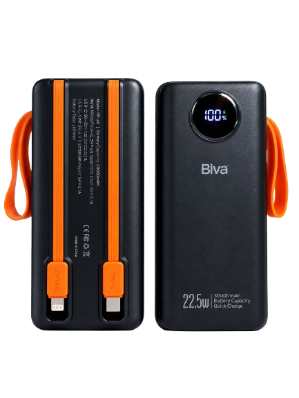 Power Bank BIVA BP-049 30000mAh avec câbles intégrés - BIVA